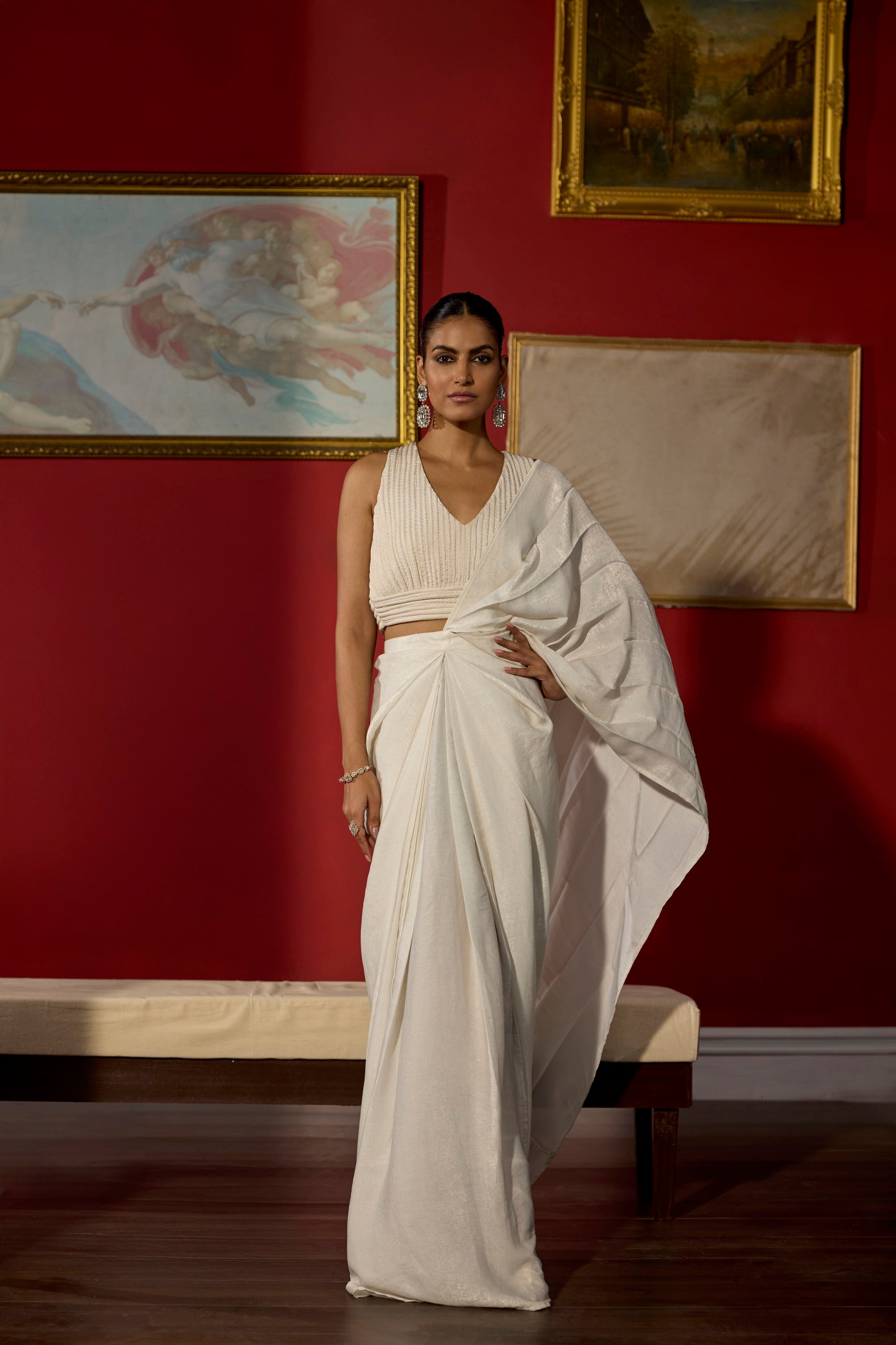 ivory drape dori saree