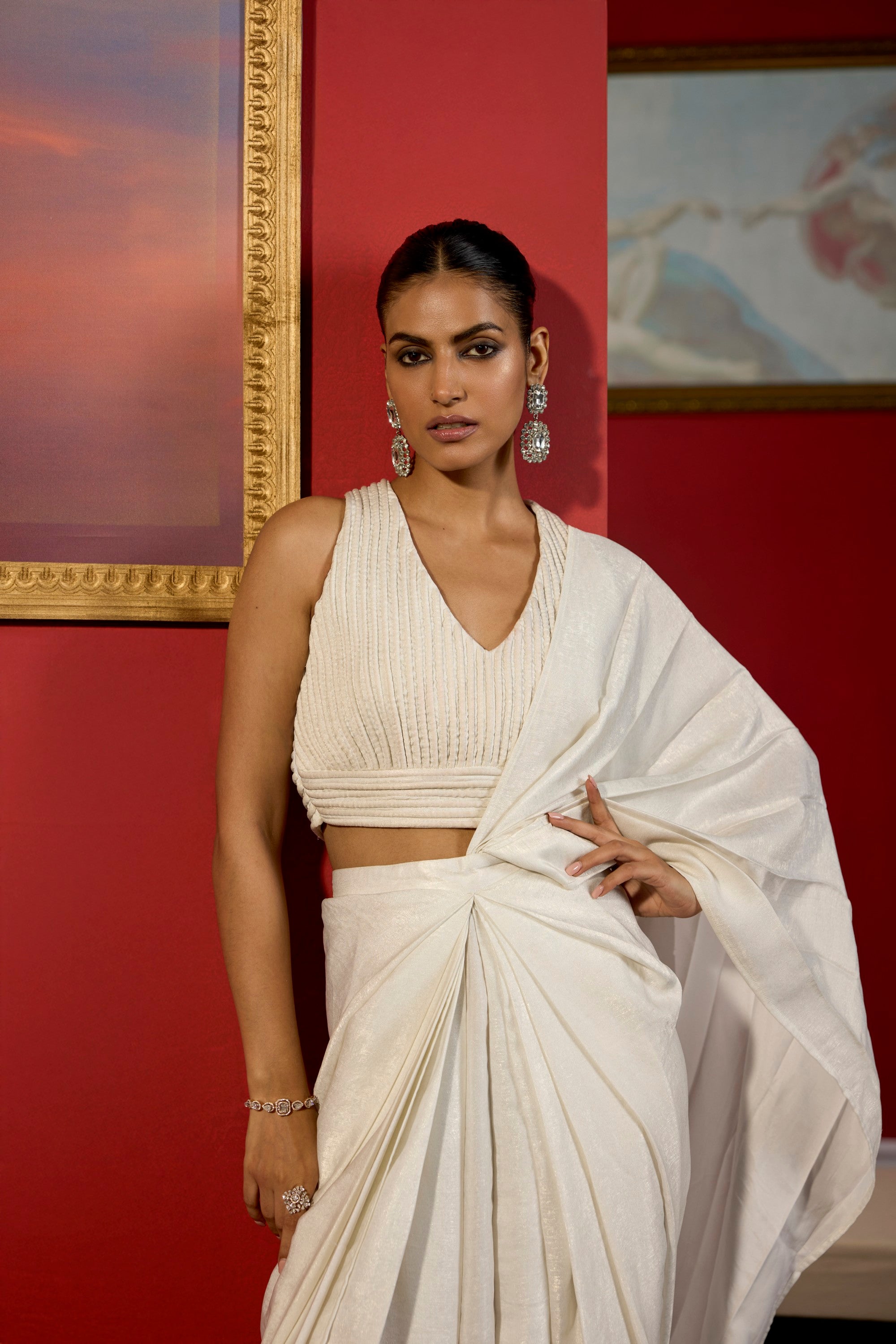 ivory drape dori saree