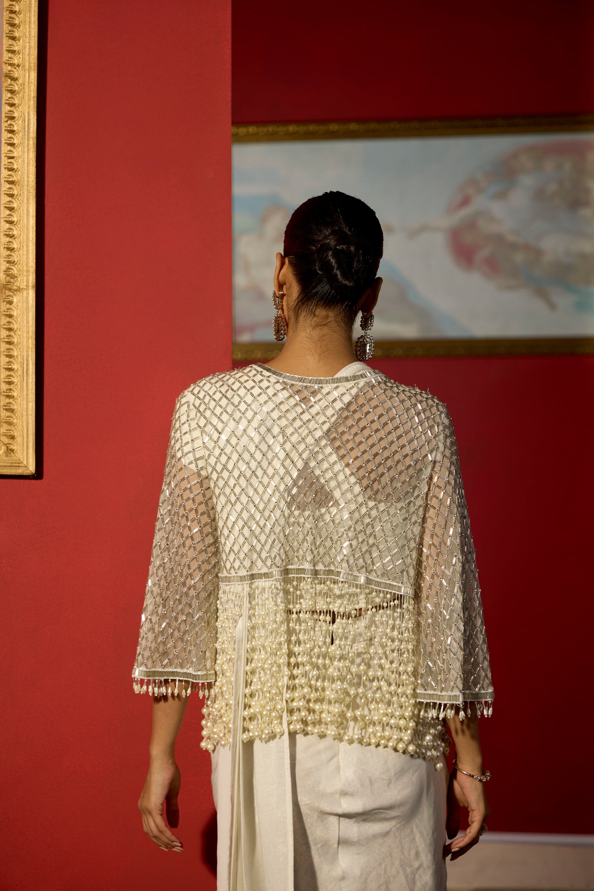 ivory pearl jacket saree