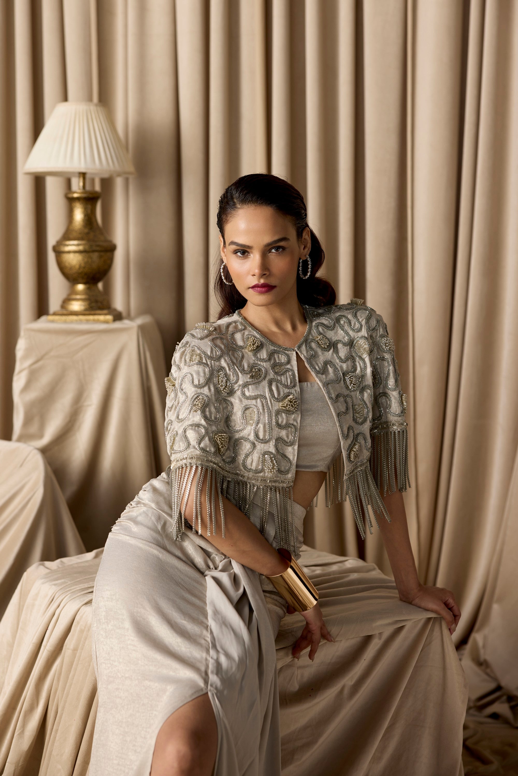 zeel mettalic chain cape set- silver