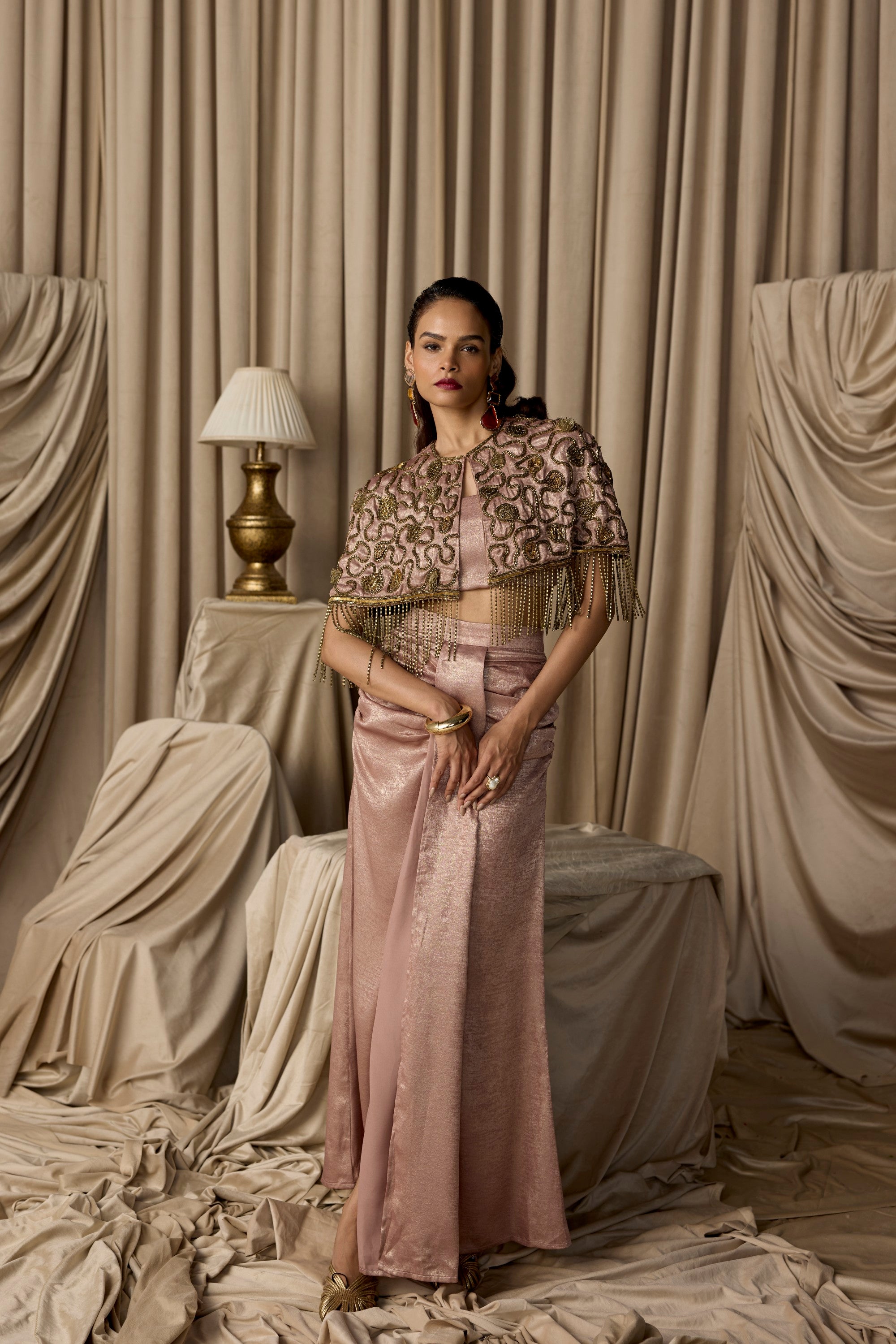 zeel mettalic chain cape set- rose gold