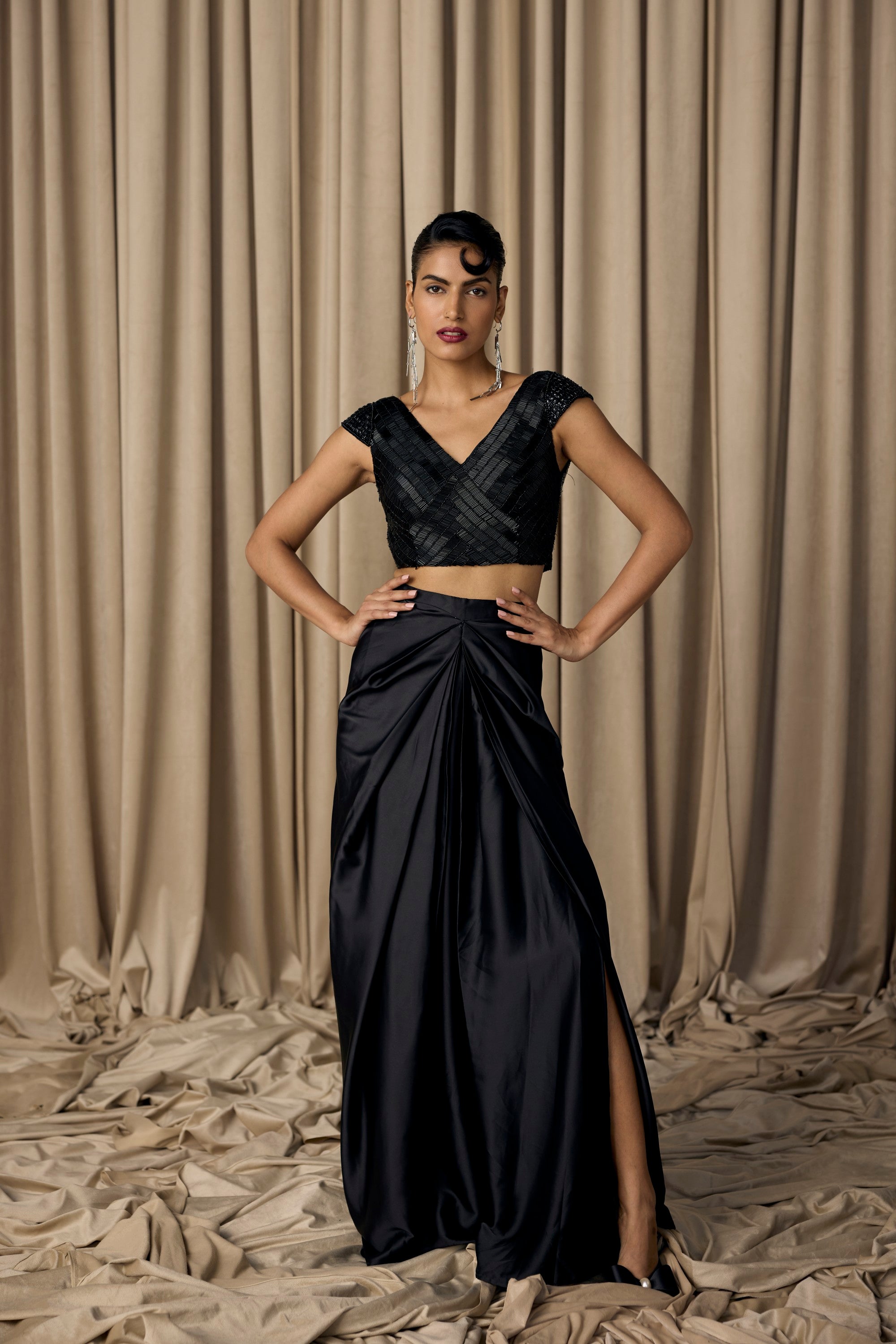 nalki black drape skirt