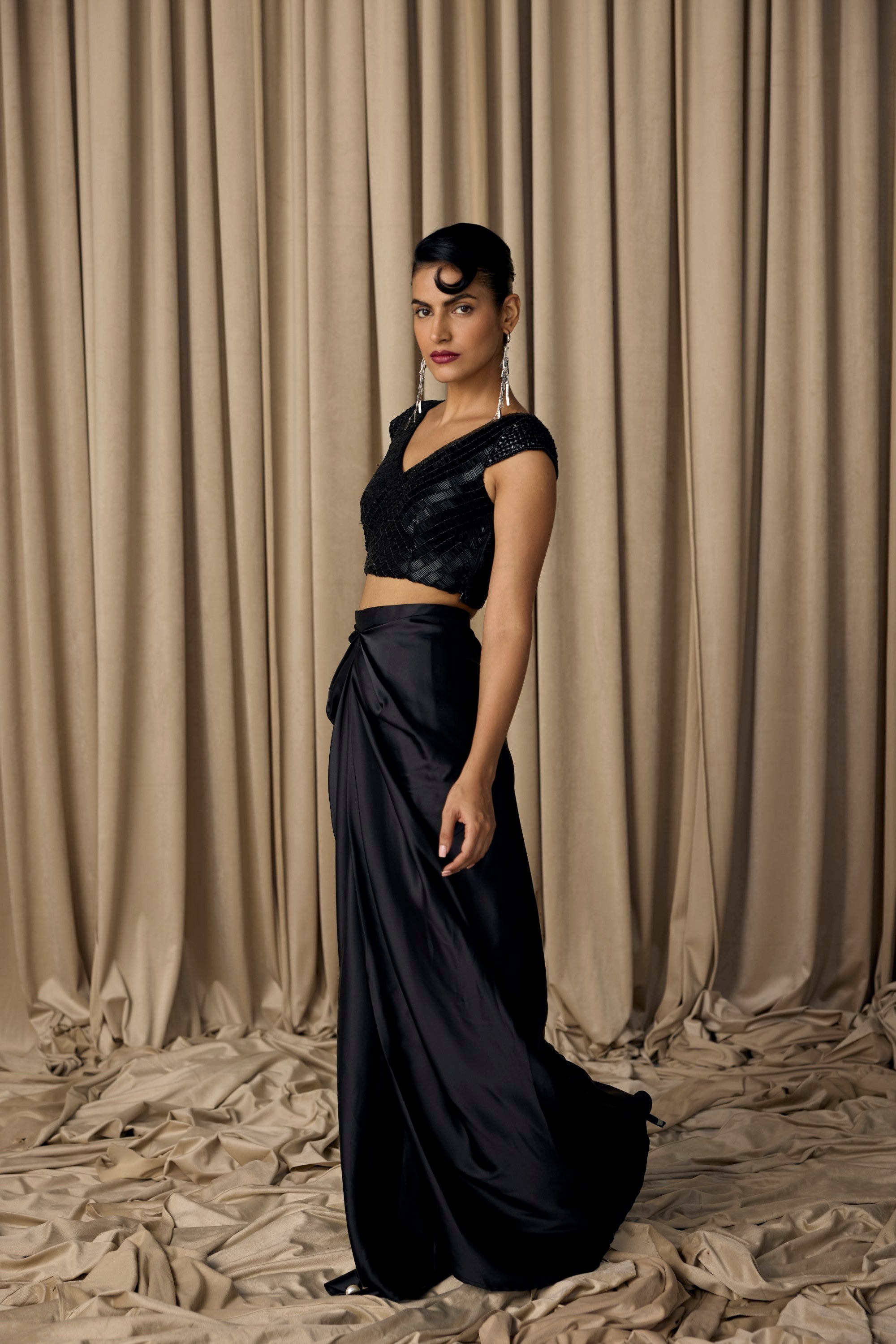 nalki black drape skirt