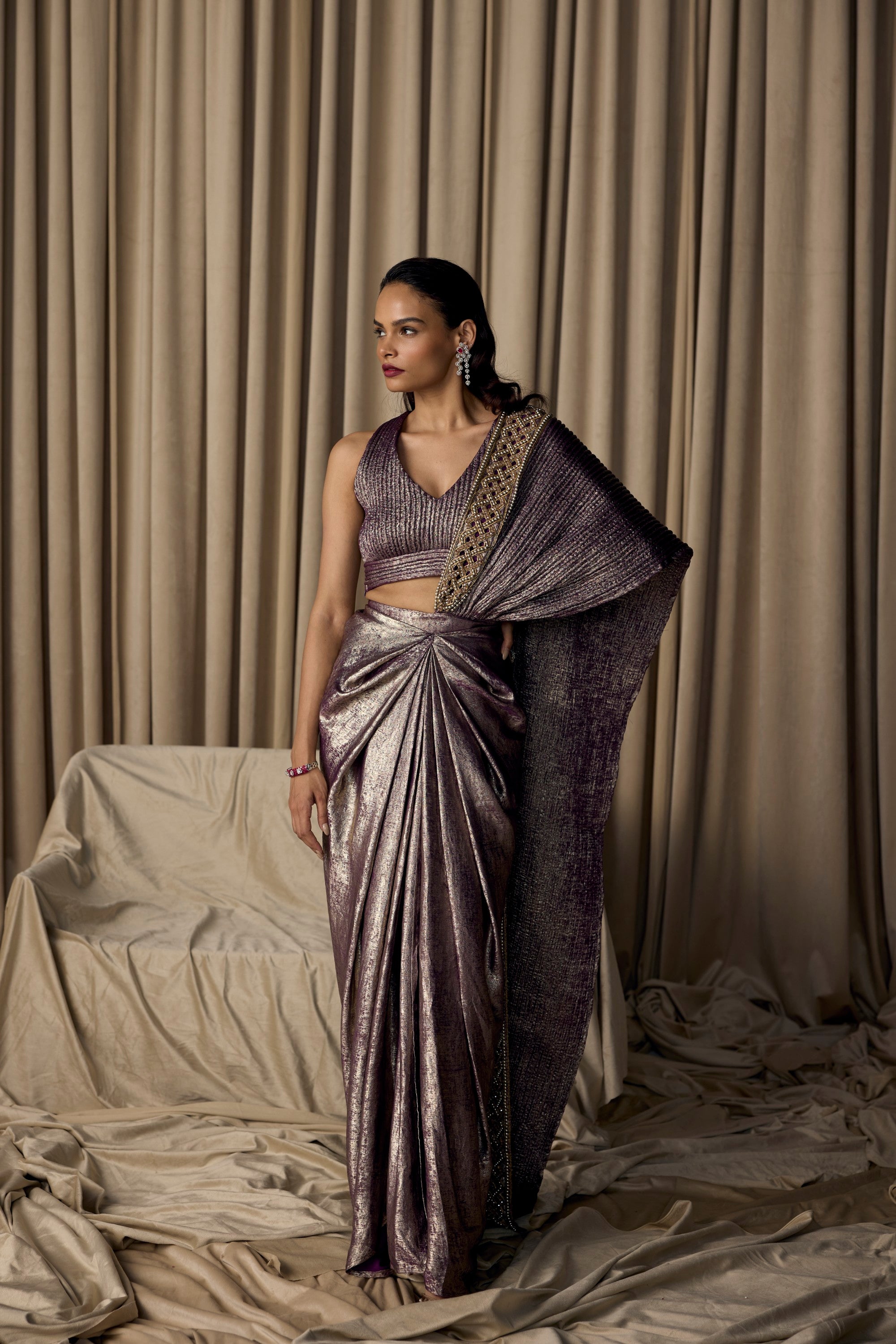 dori embroidered pallu metallic purple  saree