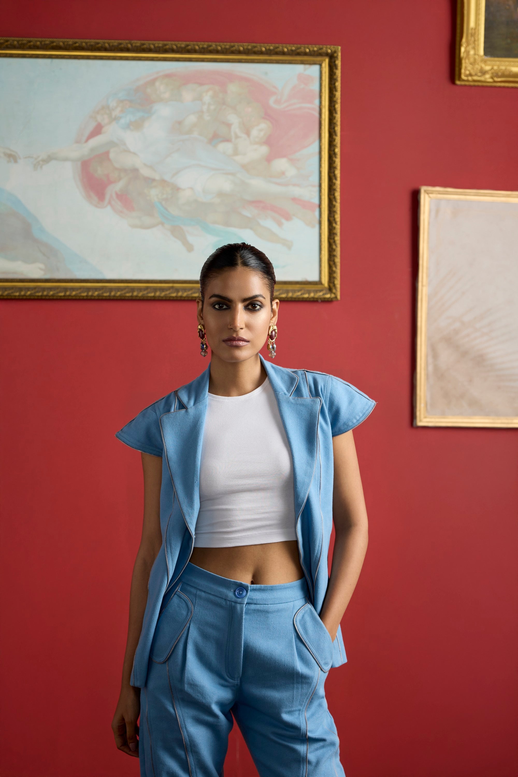 denim zip zap blue set