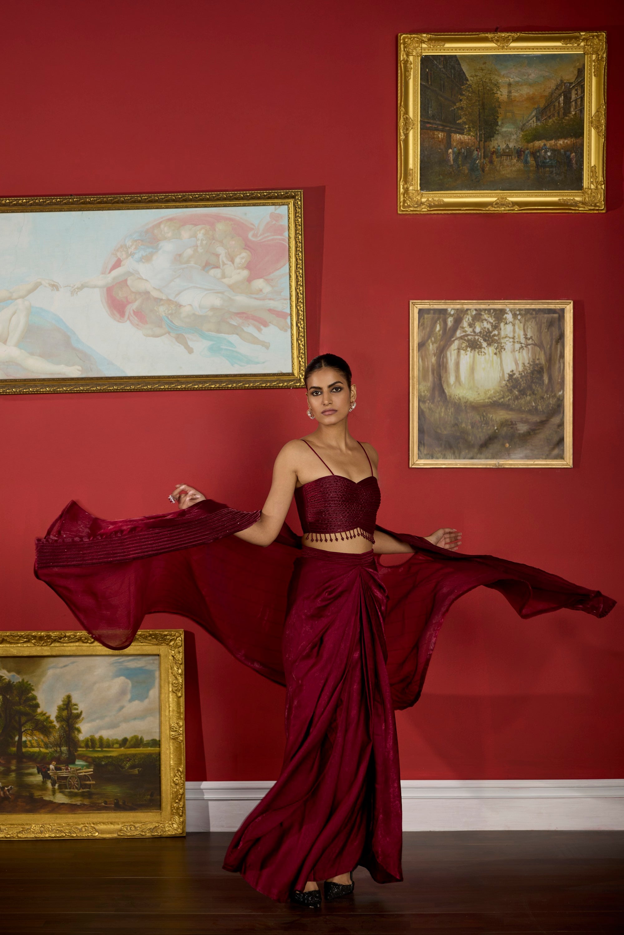 maroon-dori cape set