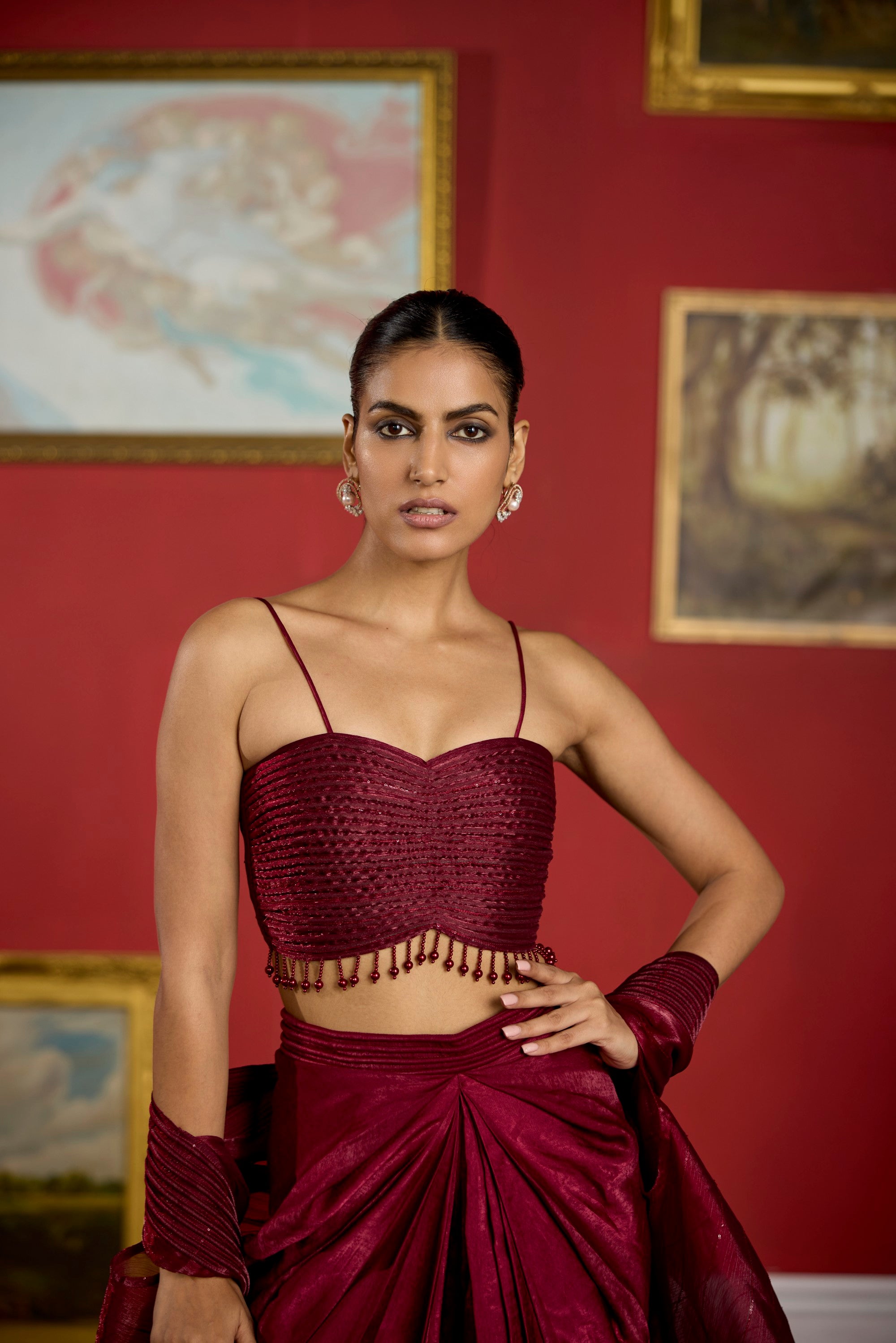 maroon-dori skirt  set