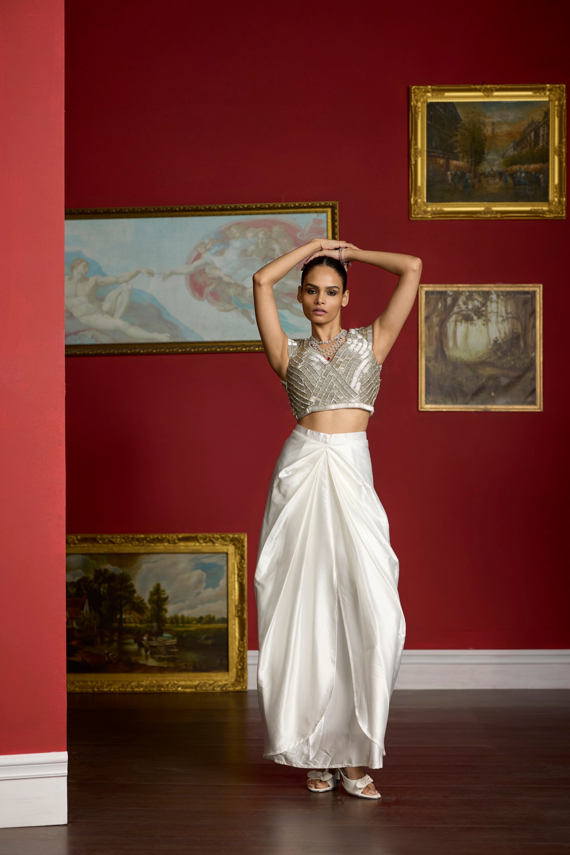 silver diamond nalki blouse set