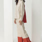 Escape colour-block pleated shirt cord set beige-rust