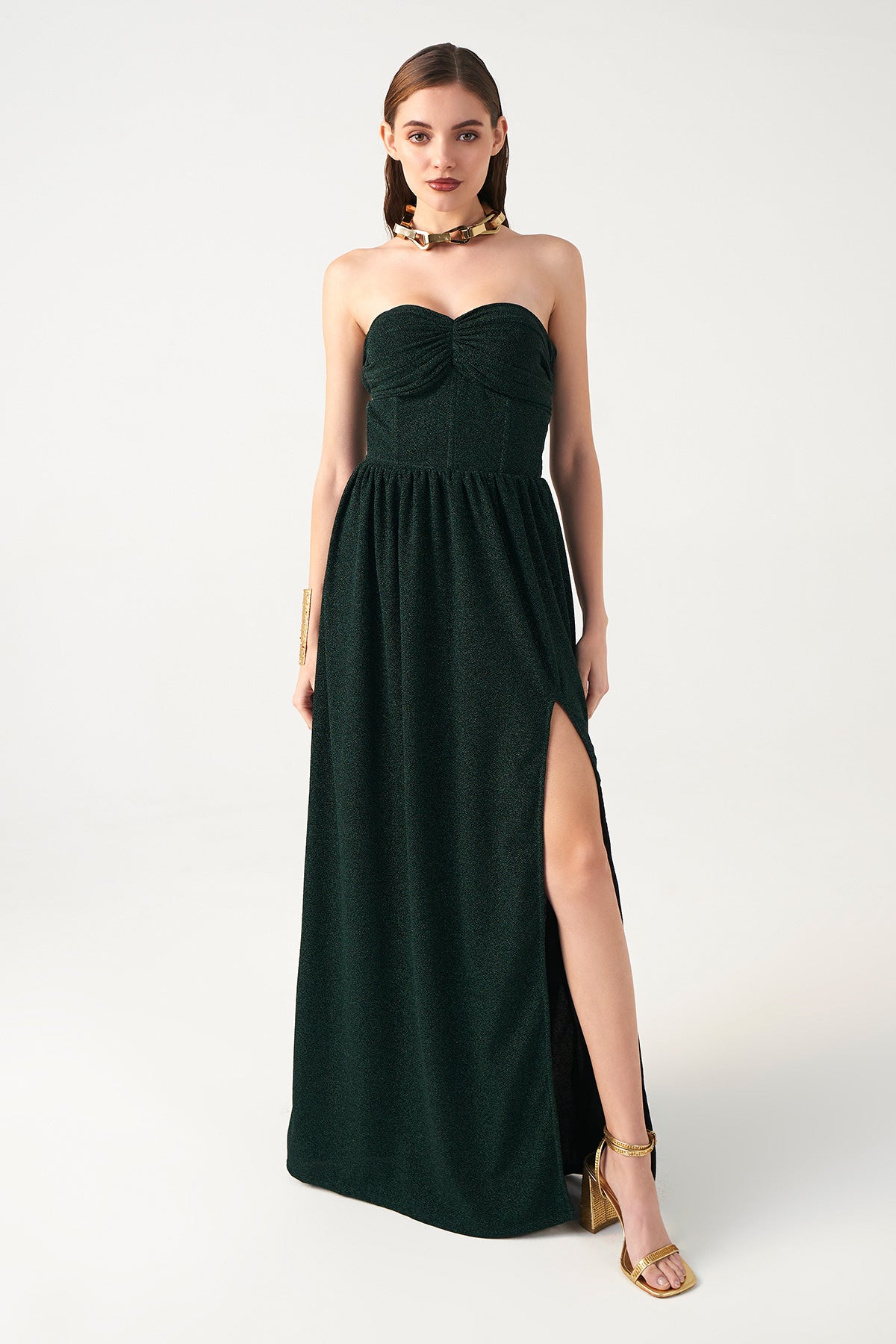 Castleton Green Shimmer Corset Slit Dress