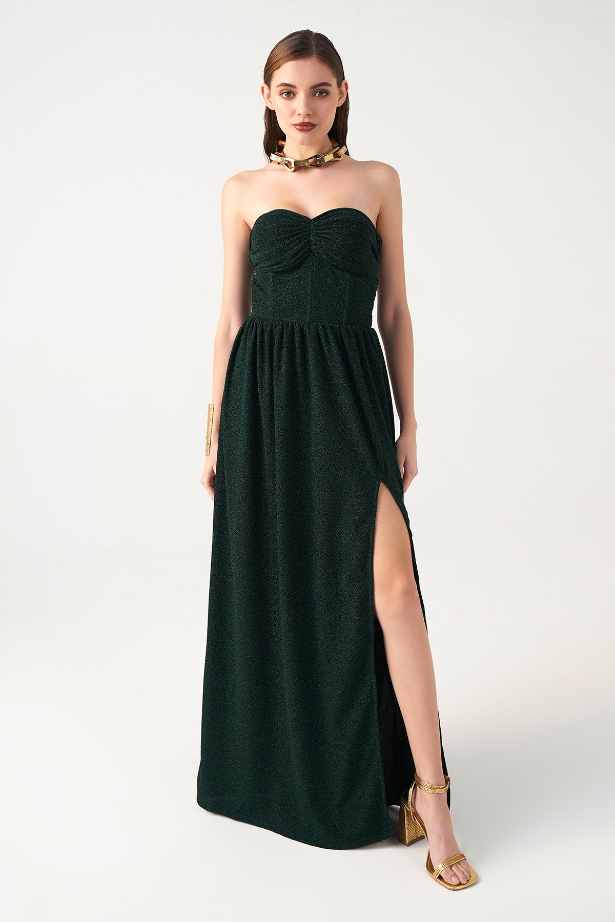 Castleton Green Shimmer Corset Slit Dress – Puneetkapoorlabel
