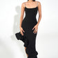 Off Stage Black Ruffled Crystal String Dress