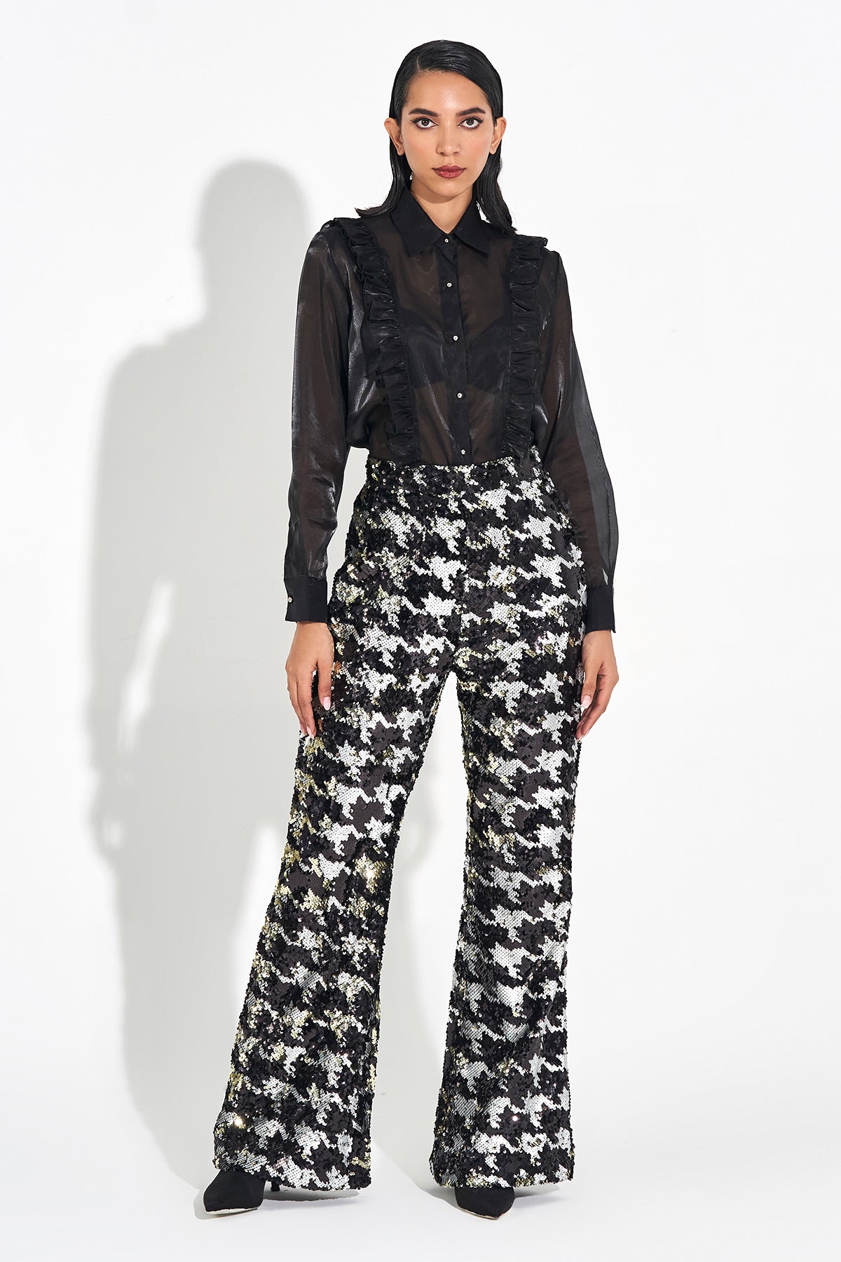 Zebra Sequence Shaded Pants With Singlet Ruffle Organza Shirt