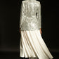 Silver Sequence Cut Out Blazer With Pleated White Skirt