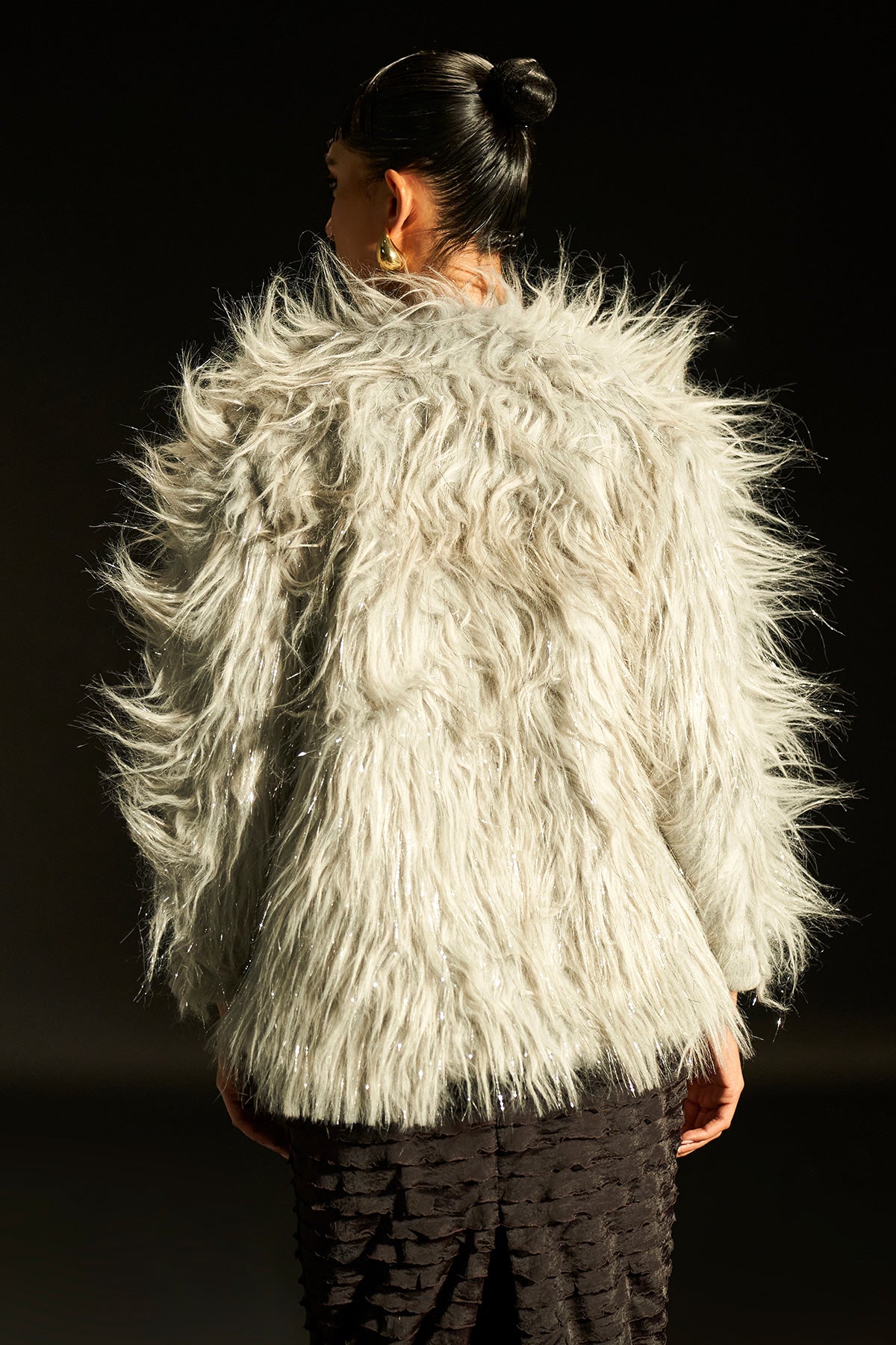 Ice Grey Lurex Fur Jacket With Sleeves