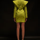 Embossed Silk Brocade Statement Lime Dress