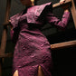 Embossed Silk Brocade Statement Wine Purple Dress