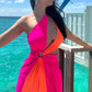 Neon Color Block Drape Dress