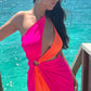 Neon Color Block Drape Dress