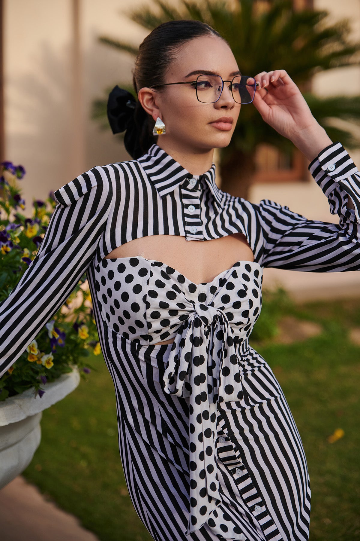 Exotic Polka-Stripe Bow Dress
