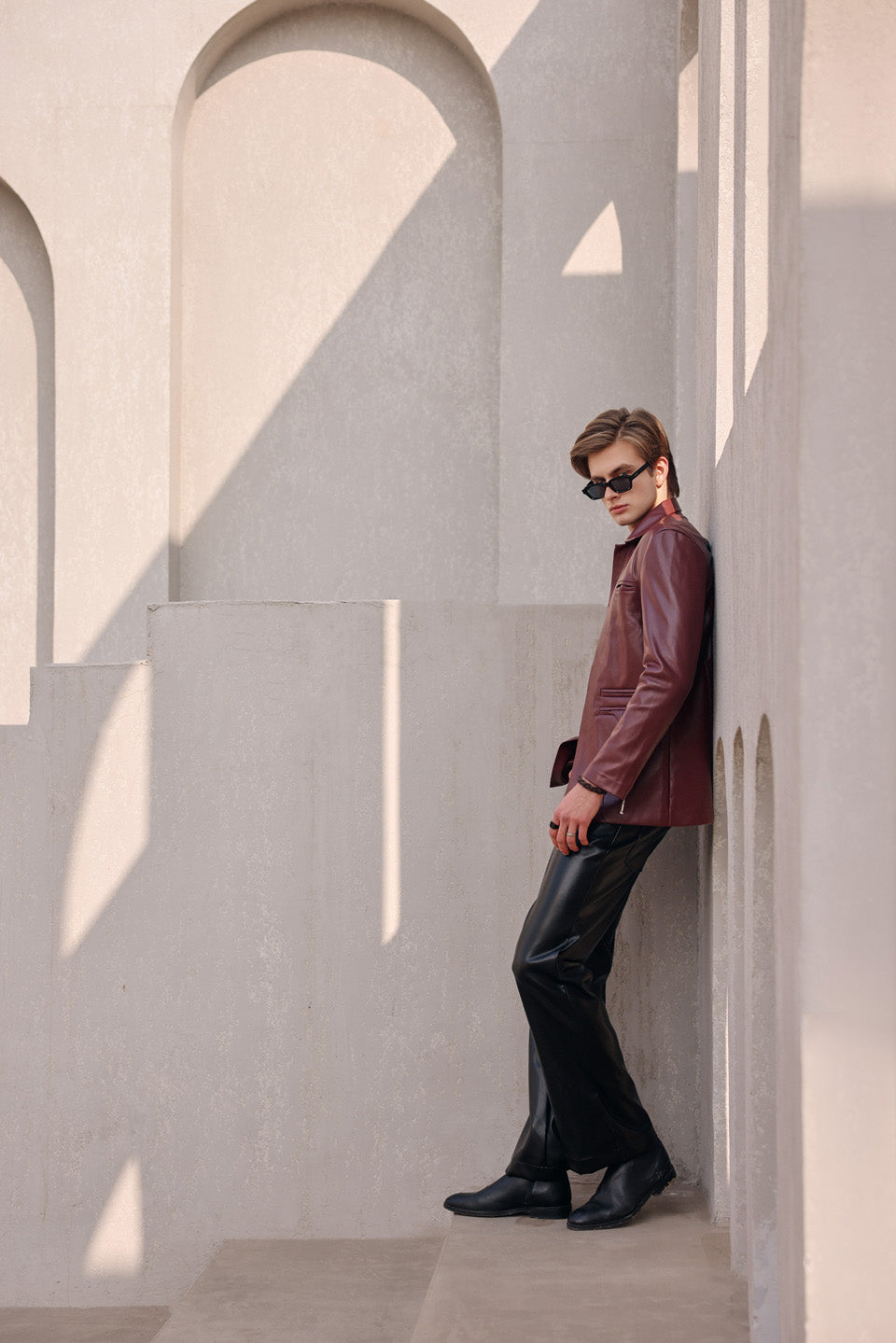 Maro leather open jacket set