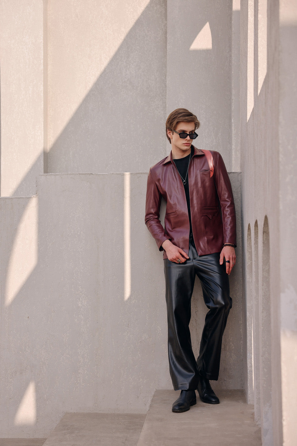 Maro leather open jacket set