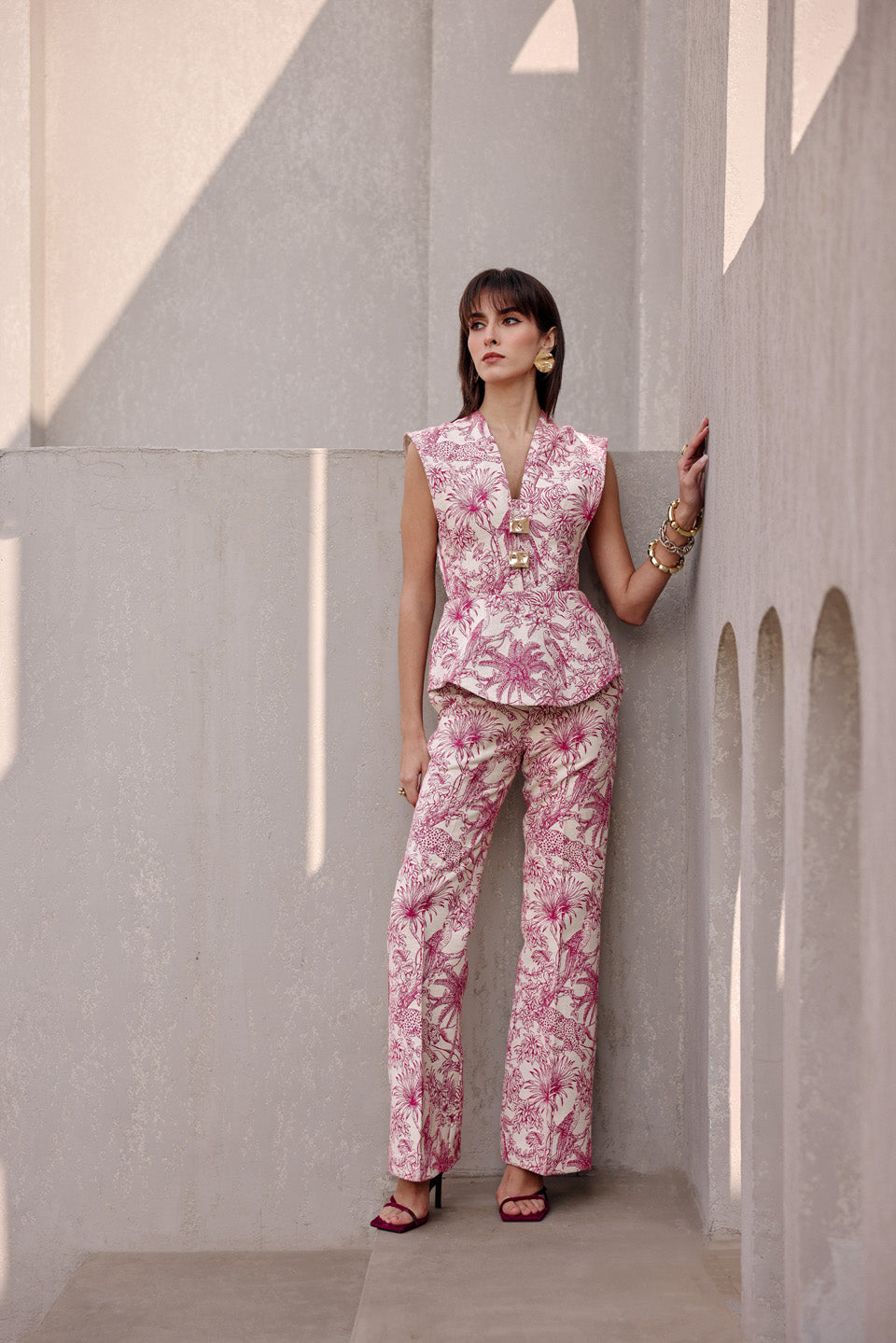 Archive beige pink peplum top with pants