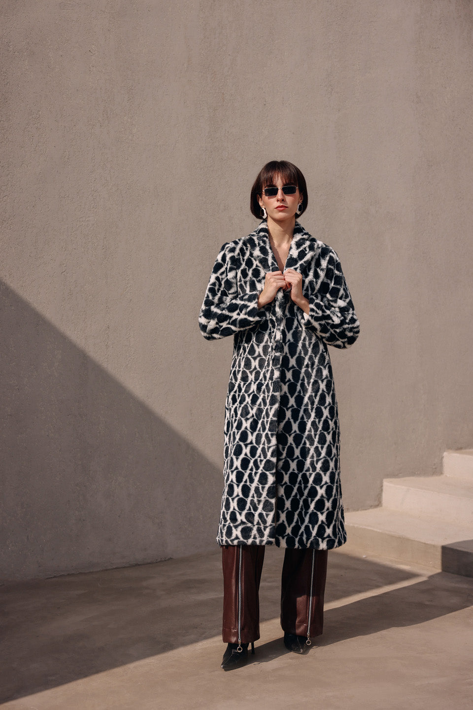 Zen zebr fur trench coat