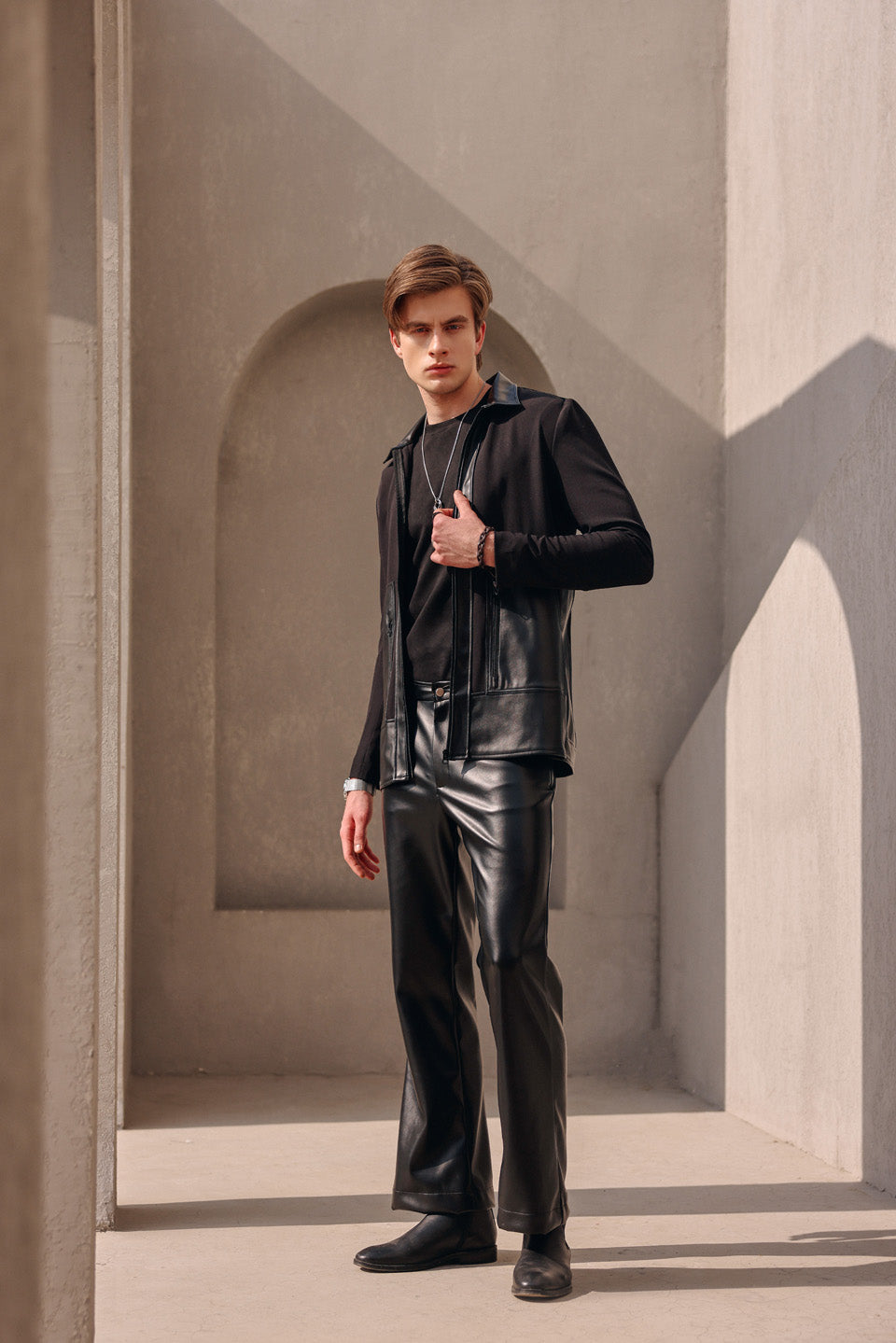 Suede black cordal leather jacket with pants