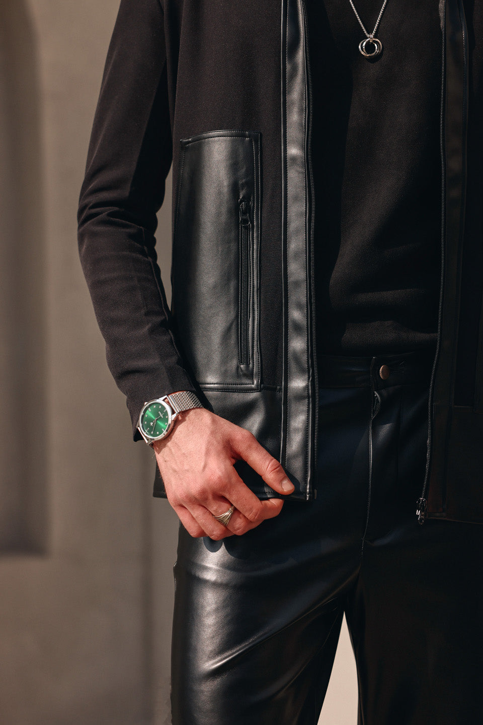 Suede black cordal leather jacket with pants