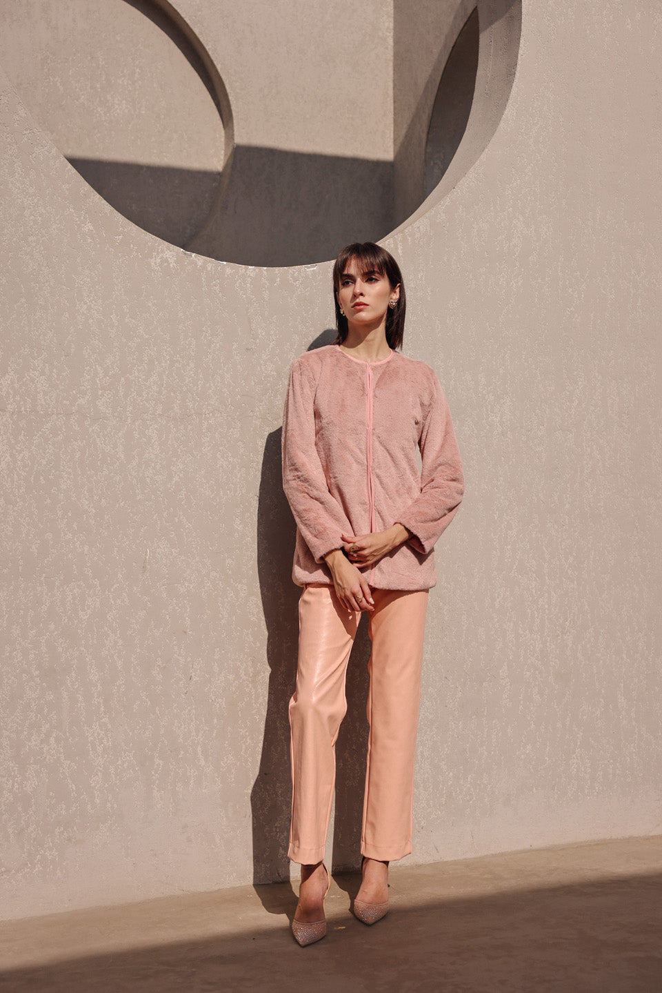 Nude pink fur jacket