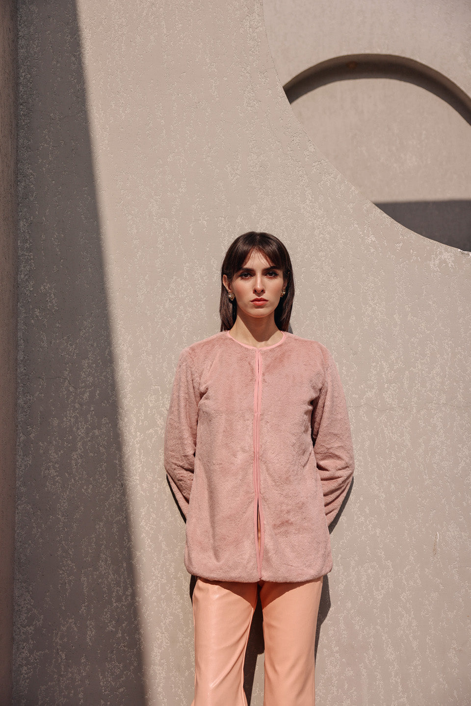 Nude pink fur jacket