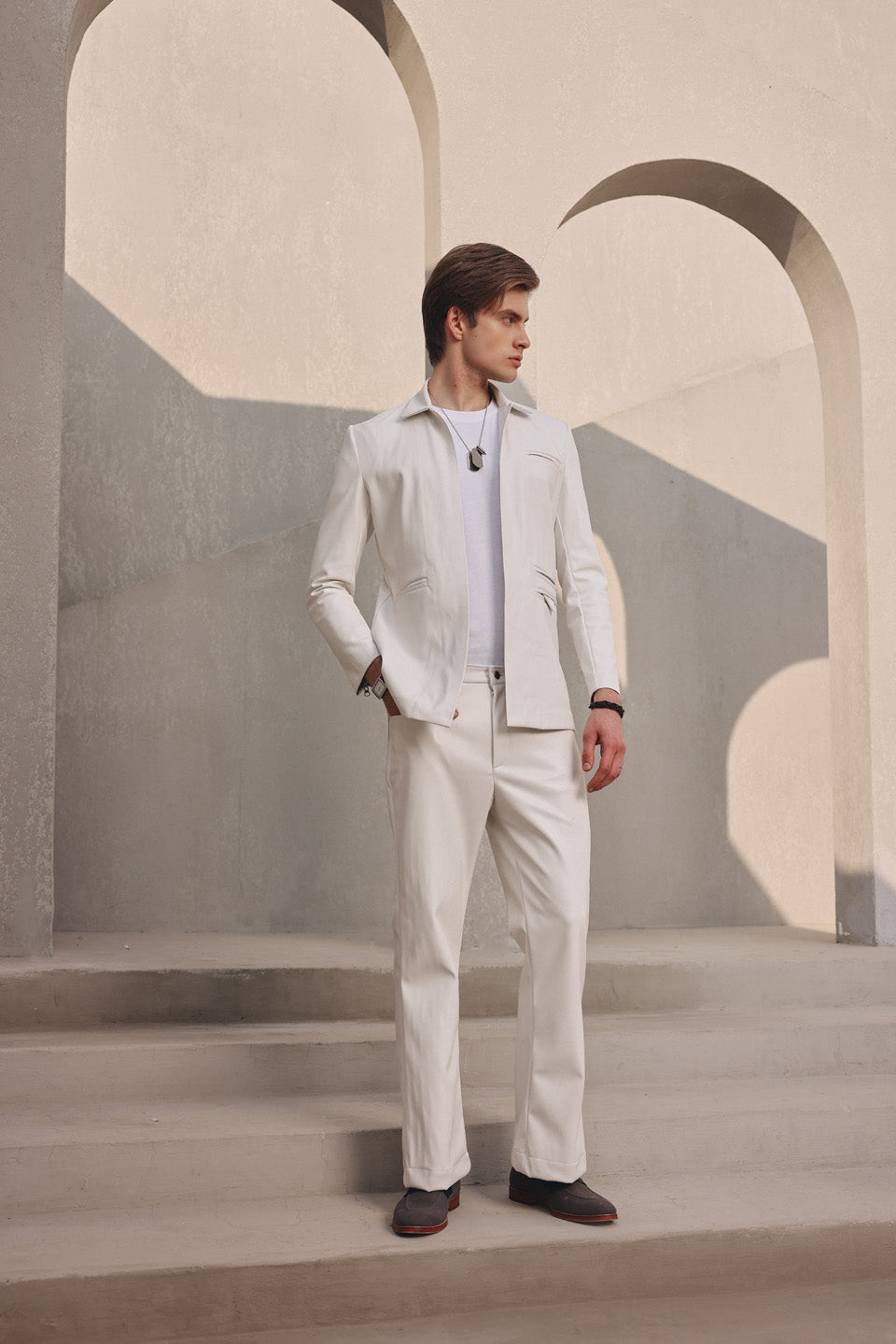 White leather open jacket set