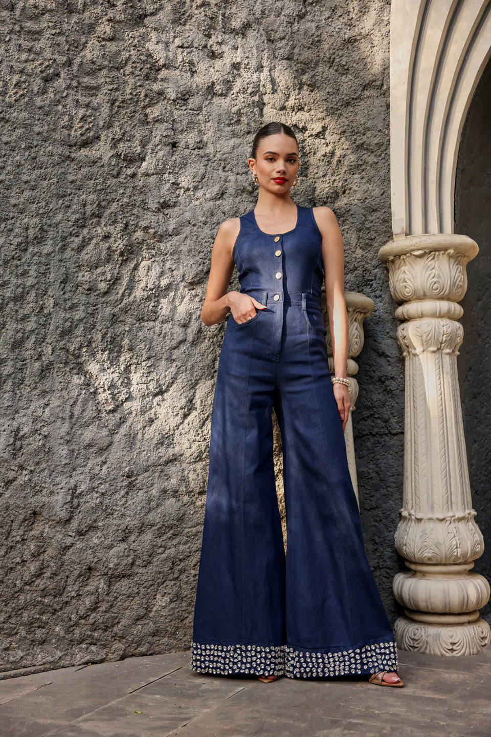 diamond-blue jumpsuit