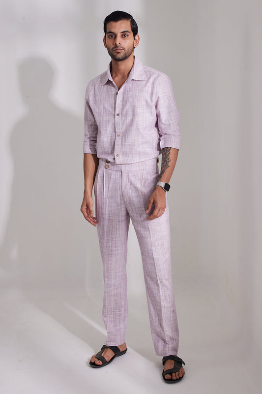 Stripe And Texture Lilac Linen Cord Shorts And Shirt