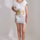 Drape Neck Sequence Dress-Pearl Gold