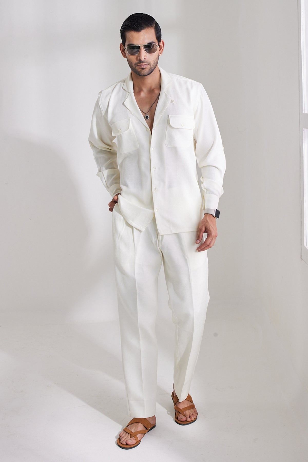 White Jute Linen Pant Set