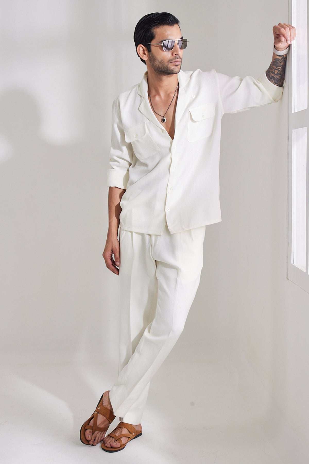 White Jute Linen Pant Set