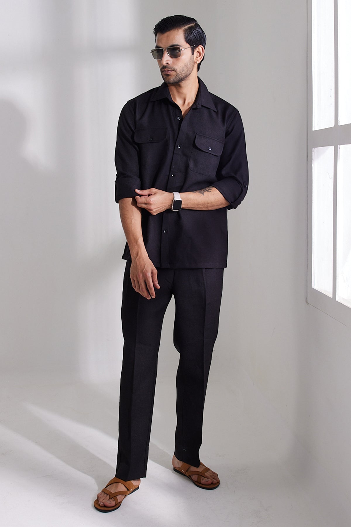 Black Jute Linen Pant Set