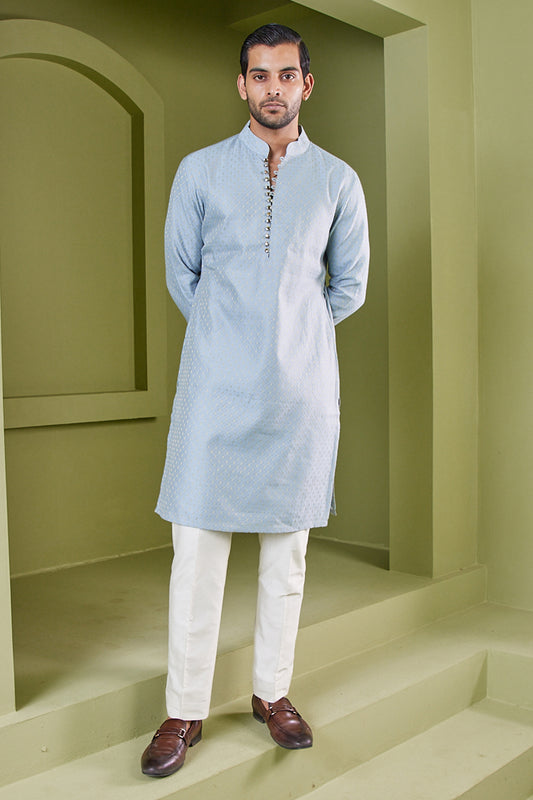 Blue Gold Ambi Work Kurta  Pant Set
