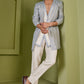 Texture Pants With Neck Kurta With Open Zari Grey Jacket Set