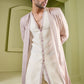Textured Neck Kurta With Open Zari Pink Jacket Set