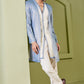 Textured Neck Kurta With Open Zari Blue  Jacket Set