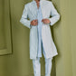 Texture Powder Blue  Kurta Pants With Open Indo-Western Jacket Set