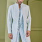 Texture Powder Blue  Kurta Pants With Open Indo-Western Jacket Set