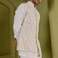 Ivory Work Nehru Jacket With Texture Kurta Set