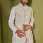 Ivory Work Nehru Jacket With Texture Kurta Set