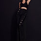 Black Button Denim Pants With Halter Waistcoat