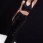 Black Button Denim Pants With Halter Waistcoat