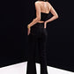 Black Button Denim Pants With Halter Waistcoat